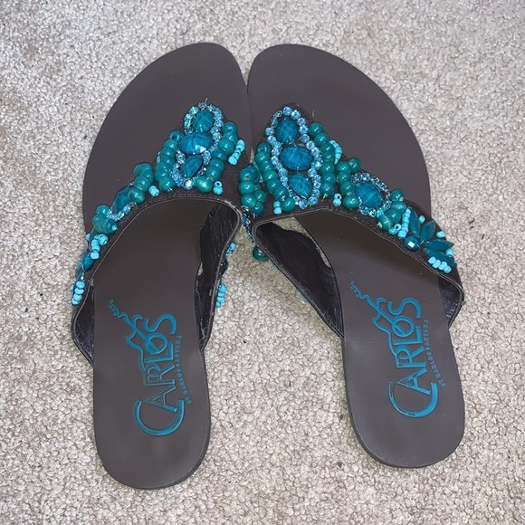 Carlos Santana Turquoise and Brown Beaded Sandals - Picture 6 of 10